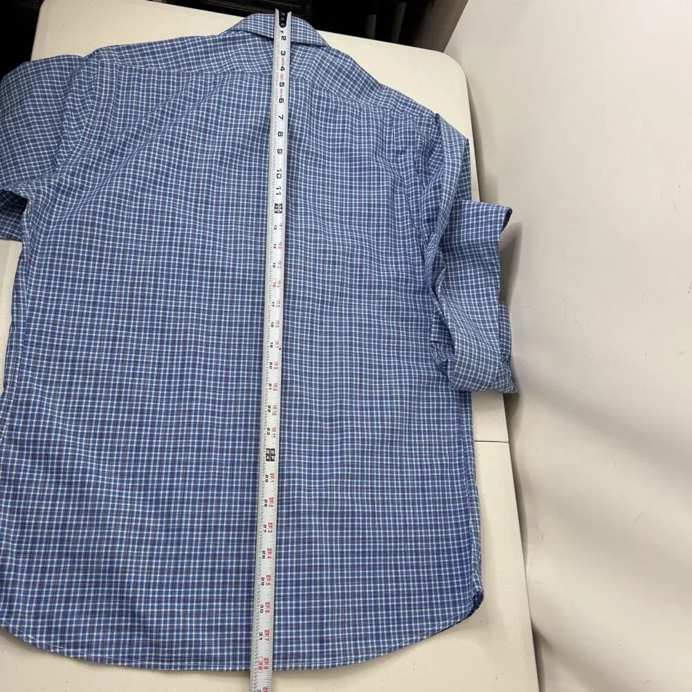 Spier Mackay Shirt Mens 16 Blue Plaid Long Sleeve Handmade Contemporary Fit